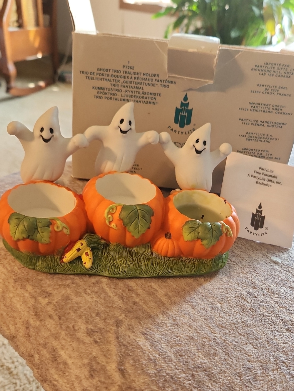 PartyLite Pumpkin Trio Tealight Holder with Friendly Ghosts